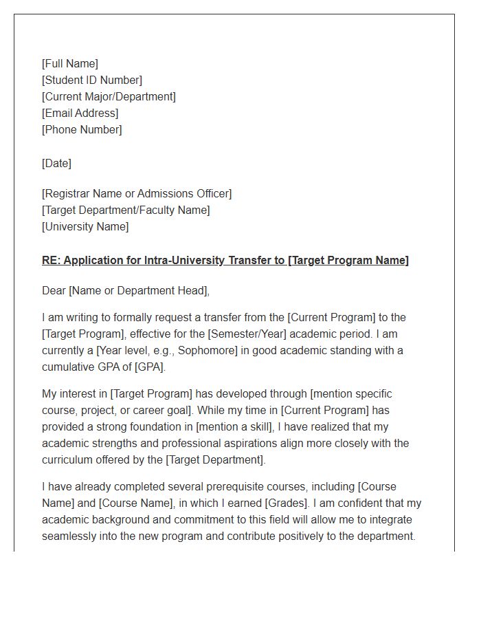 Intra-University Program Transfer Cover Letter Template