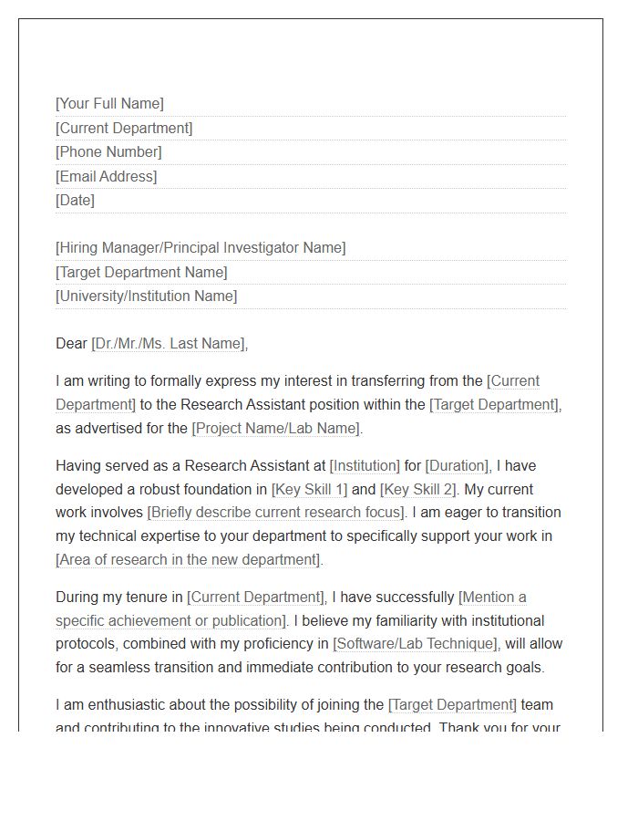 Research Assistant Department Move Cover Letter Template