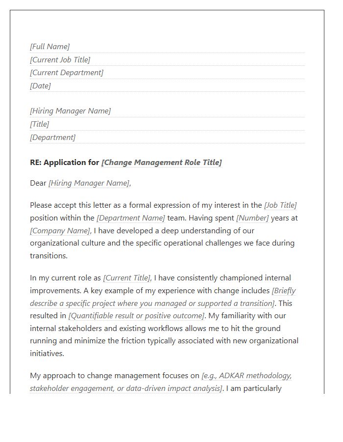 Change Management Internal Candidate Cover Letter Template