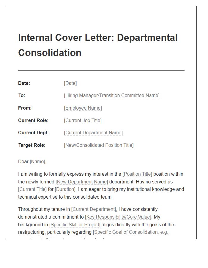 Departmental Consolidation Internal Cover Letter Template