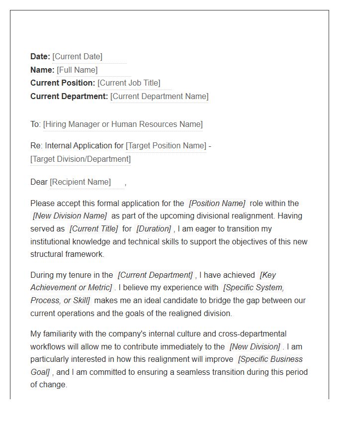 Divisional Realignment Internal Application Cover Letter Template