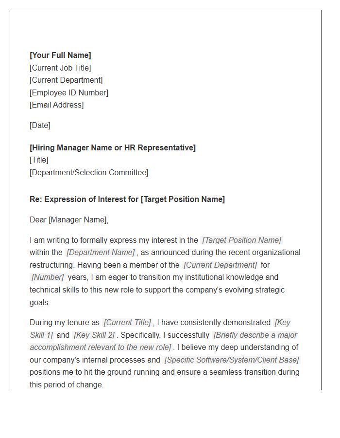 Internal Reassignment Cover Letter Template During Restructuring