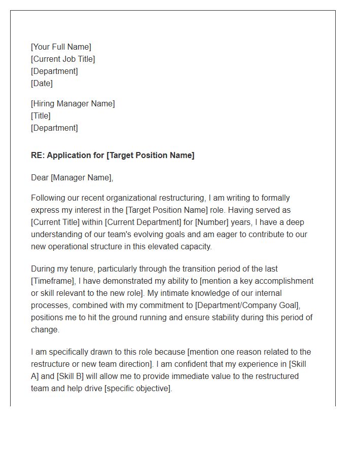 Post Restructuring Internal Promotion Cover Letter Template