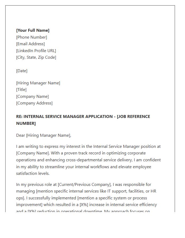 Corporate Internal Service Manager Cover Letter Template