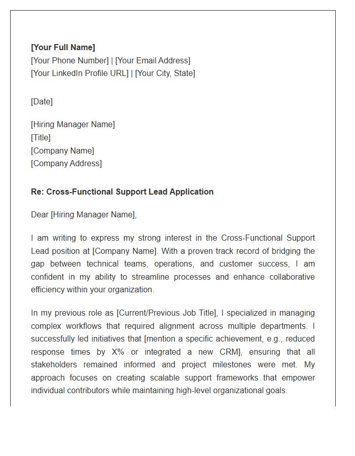 Cross Functional Support Lead Cover Letter Template