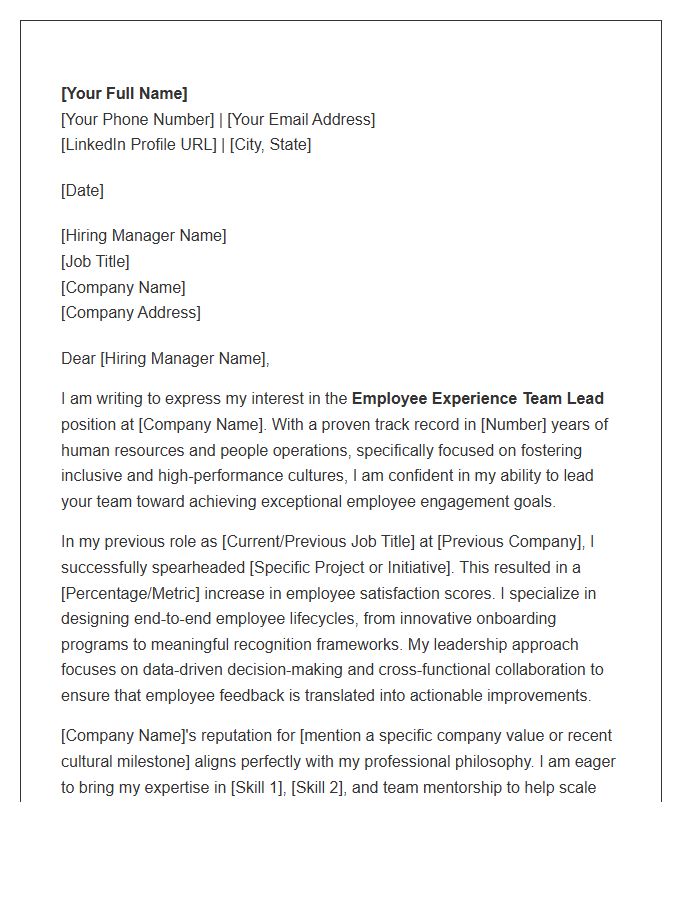 Employee Experience Team Lead Cover Letter Template