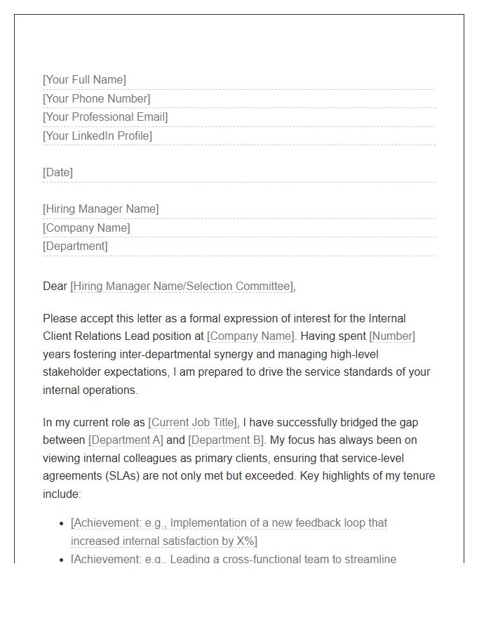 Internal Client Relations Lead Cover Letter Template