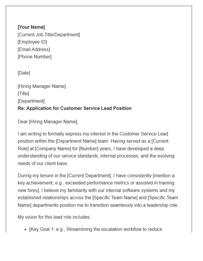 Internal Customer Service Lead Cover Letter Template