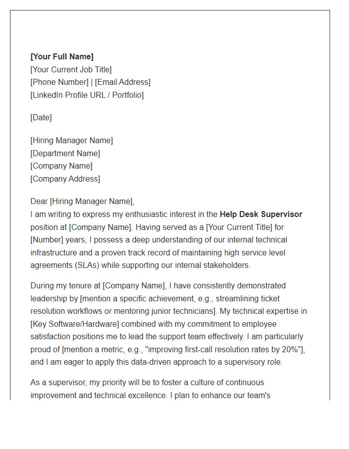 Internal Help Desk Supervisor Cover Letter Template