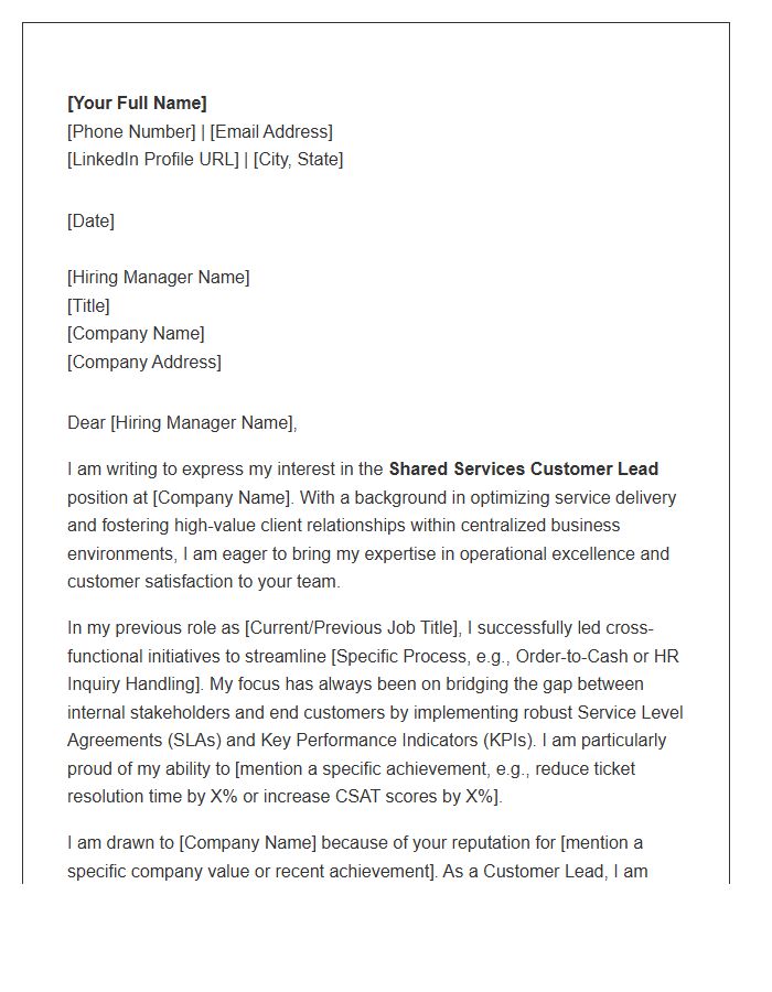 Shared Services Customer Lead Cover Letter Template