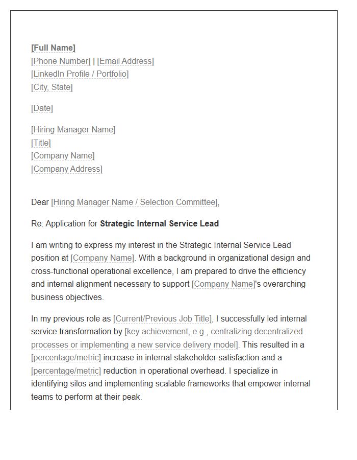 Strategic Internal Service Lead Cover Letter Template