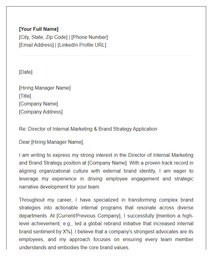 Brand Strategy Internal Marketing Director Cover Letter Template