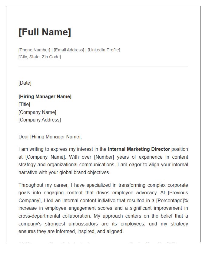 Content Strategy Internal Marketing Director Cover Letter Template