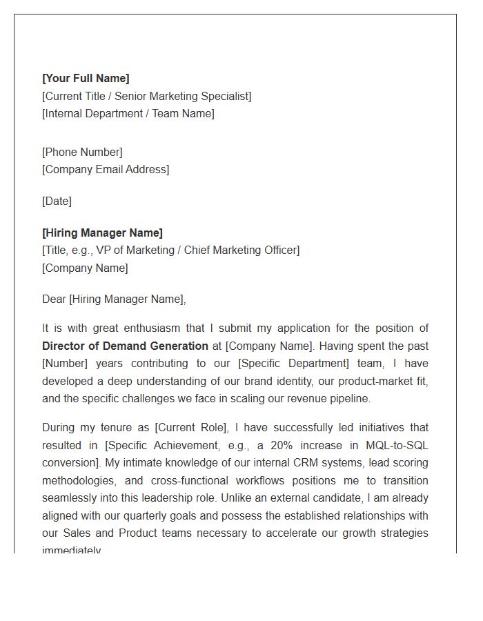 Demand Generation Internal Marketing Director Cover Letter Template