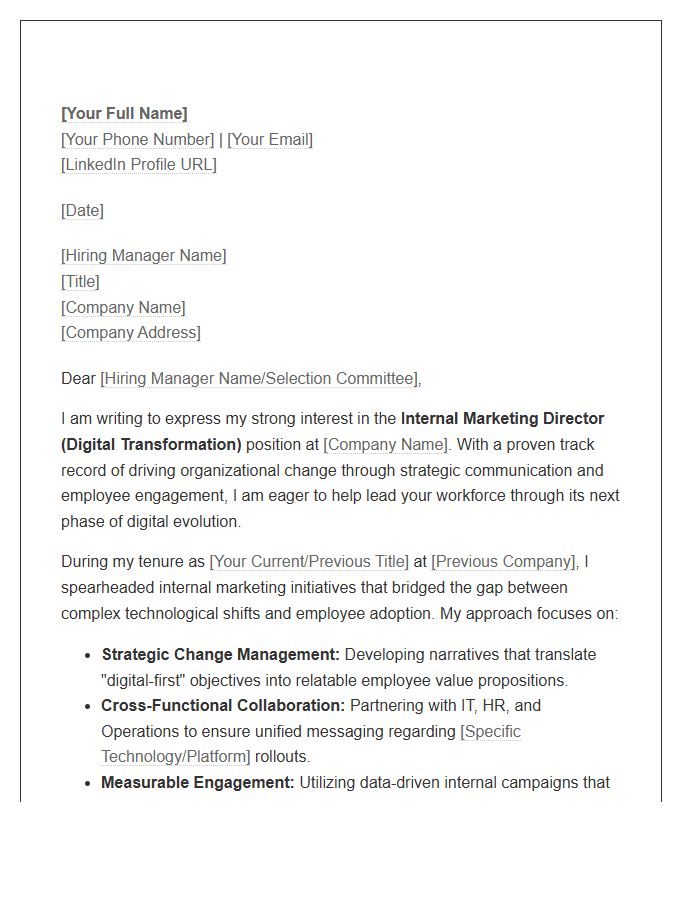 Digital Transformation Internal Marketing Director Cover Letter Template