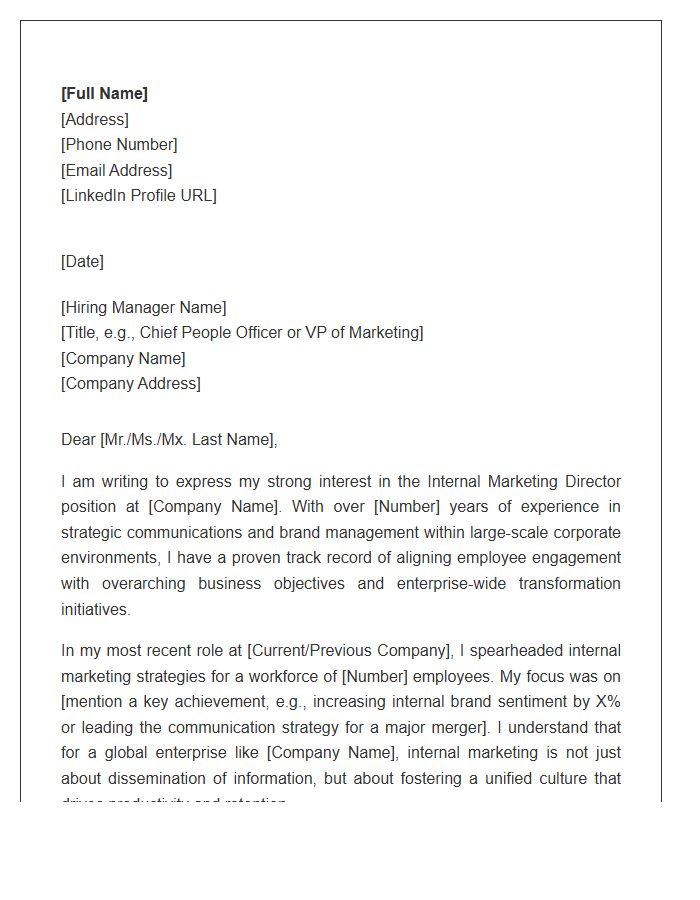 Enterprise Internal Marketing Director Cover Letter Template