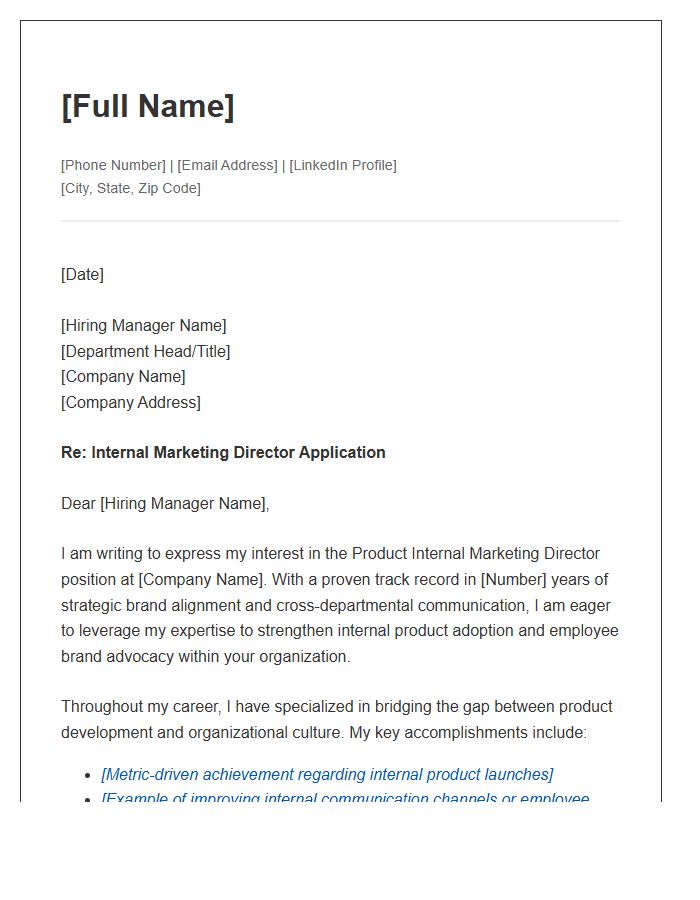 Product Internal Marketing Director Cover Letter Template