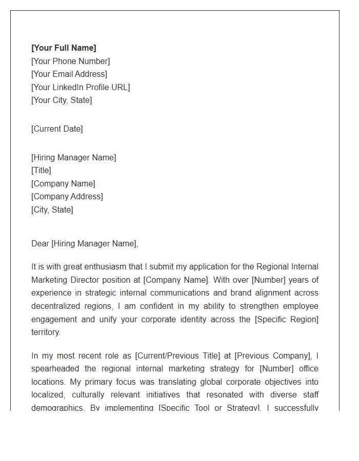 Regional Internal Marketing Director Cover Letter Template