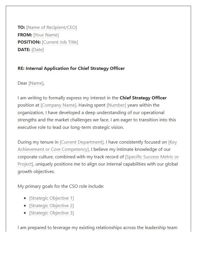 Chief Strategy Officer Internal Cover Letter Template