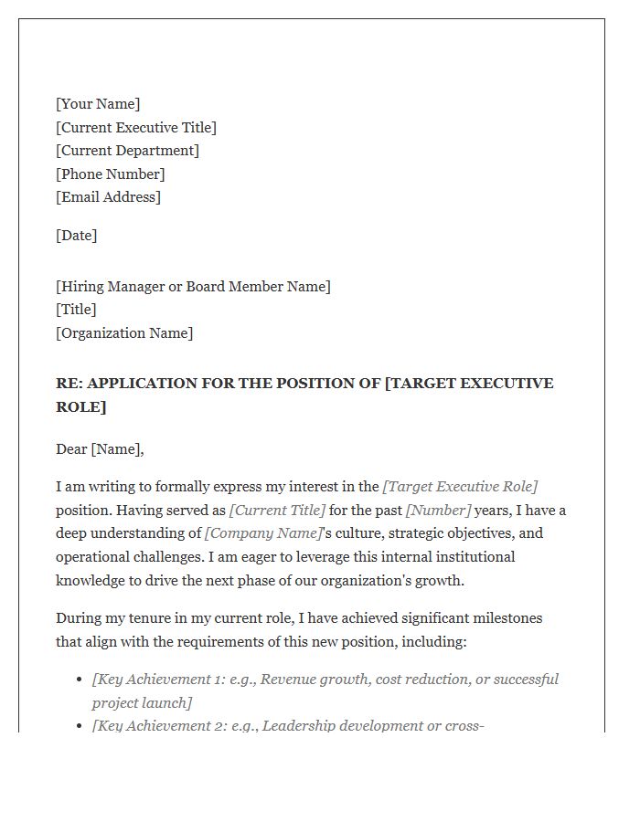 Executive Internal Promotion Cover Letter Template