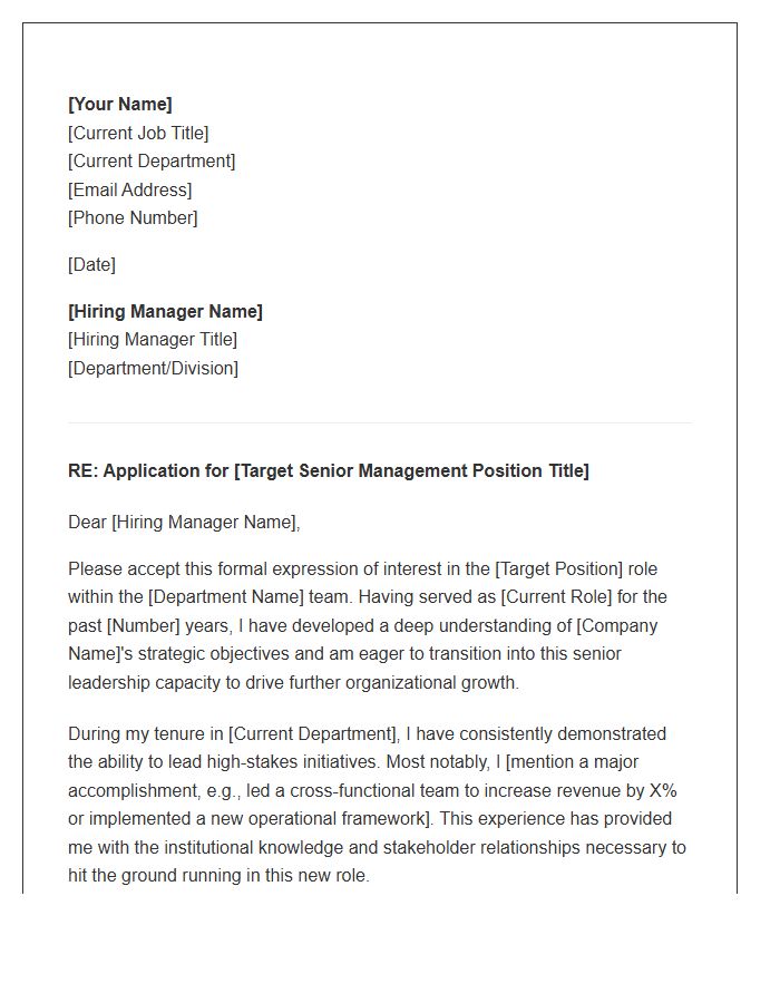 Senior Management Internal Promotion Cover Letter Template