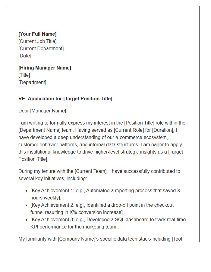 E-commerce Data Analyst Internal Promotion Cover Letter Template