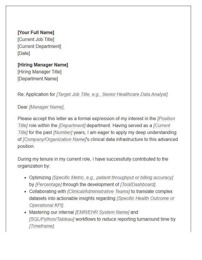 Healthcare Data Analyst Internal Promotion Cover Letter Template