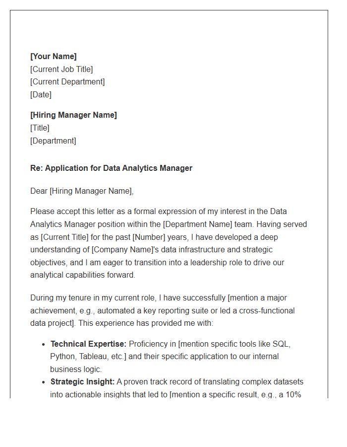 Internal Promotion Cover Letter Template For Data Analytics Manager