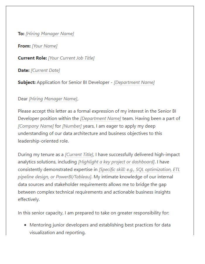 Internal Promotion Cover Letter Template For Senior BI Developer