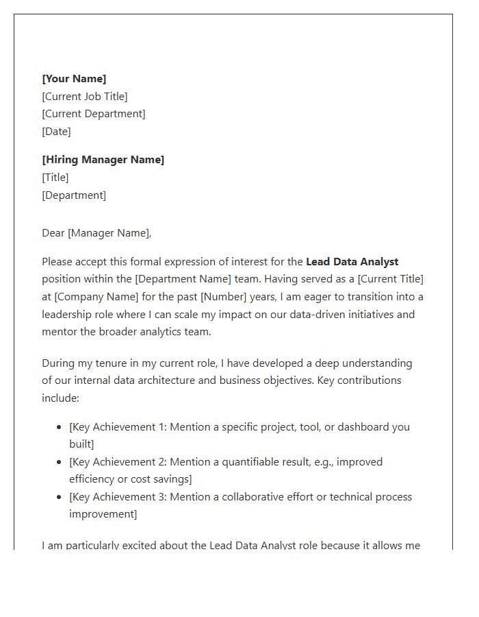 Lead Data Analyst Internal Promotion Cover Letter Template