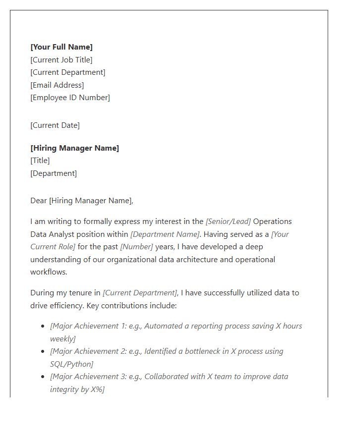Operations Data Analyst Internal Promotion Cover Letter Template