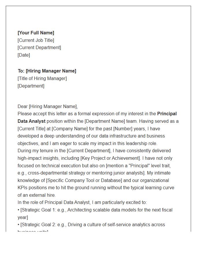 Principal Data Analyst Internal Promotion Cover Letter Template