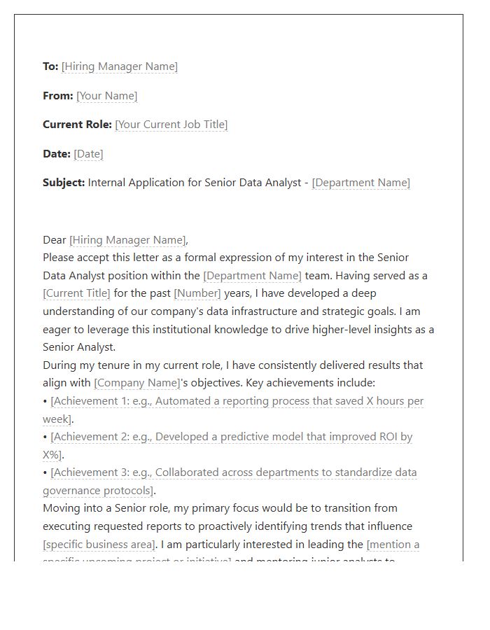 Senior Data Analyst Internal Promotion Cover Letter Template