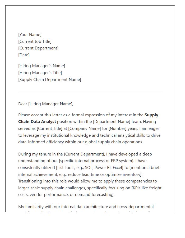 Supply Chain Data Analyst Internal Promotion Cover Letter Template