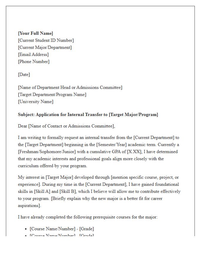 Academic Internal Transfer Cover Letter Template