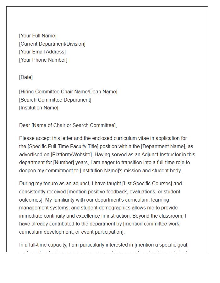 Adjunct To Full Time Internal Faculty Cover Letter Template