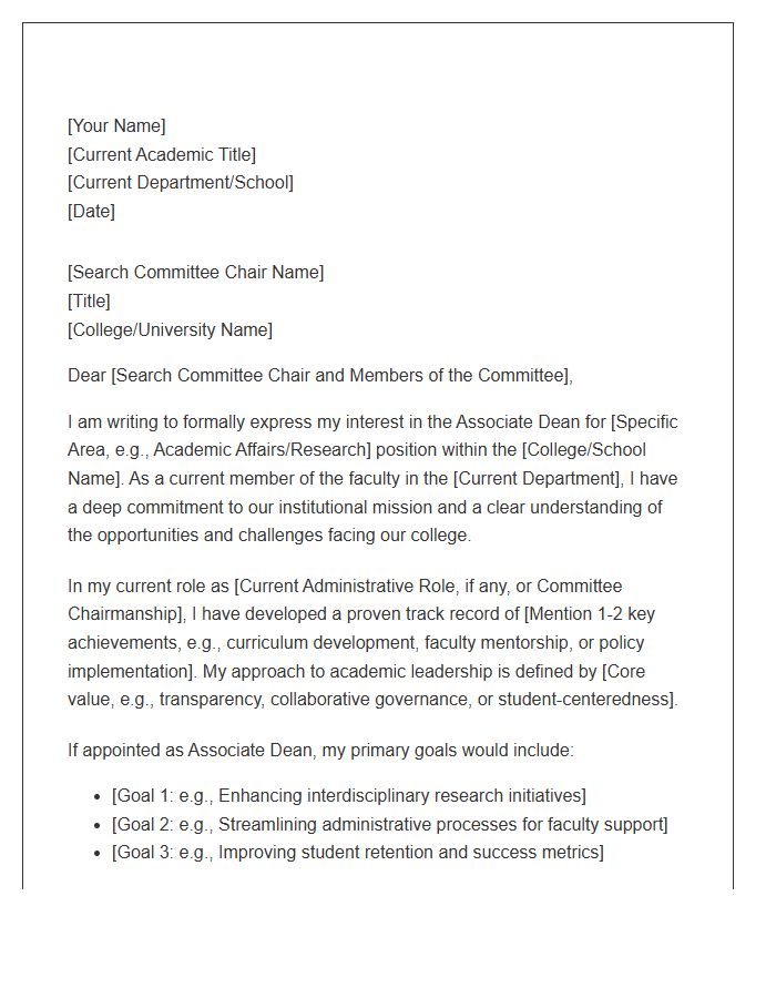 Associate Dean Internal Faculty Candidate Cover Letter Template