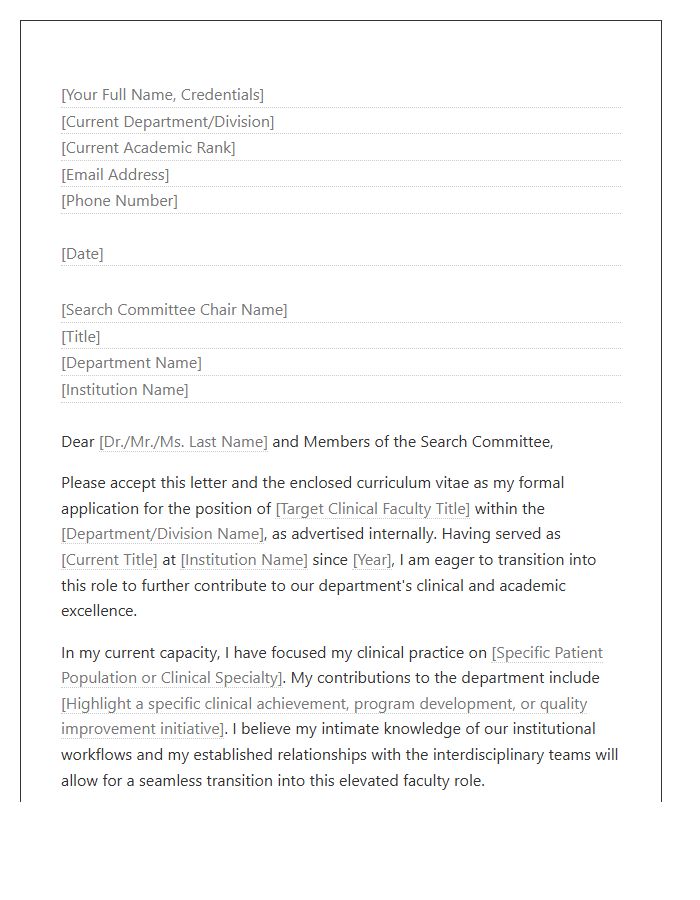 Clinical Faculty Internal Application Cover Letter Template