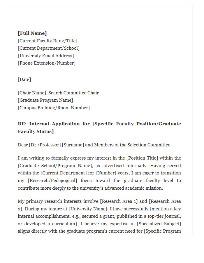 Graduate School Internal Faculty Selection Cover Letter Template
