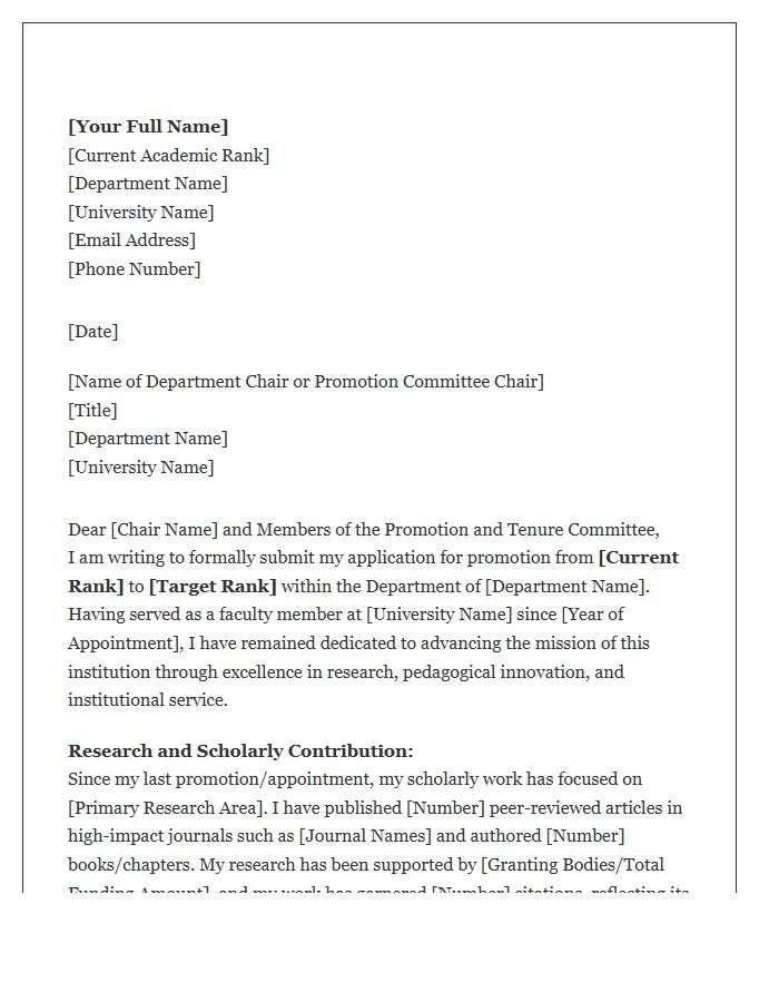 Internal Professor Promotion Cover Letter Template