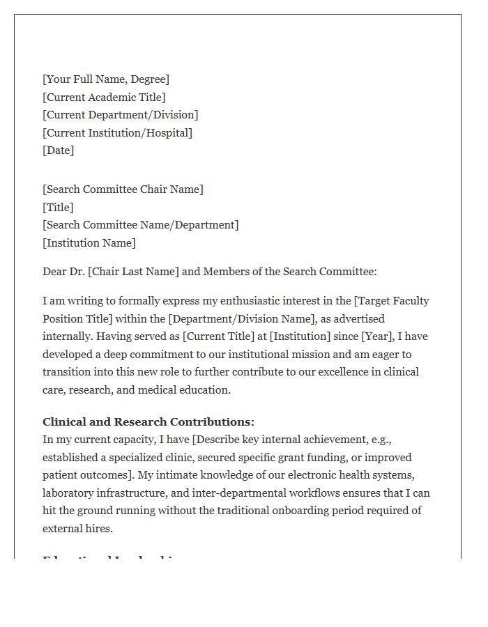 Medical School Internal Faculty Hire Cover Letter Template