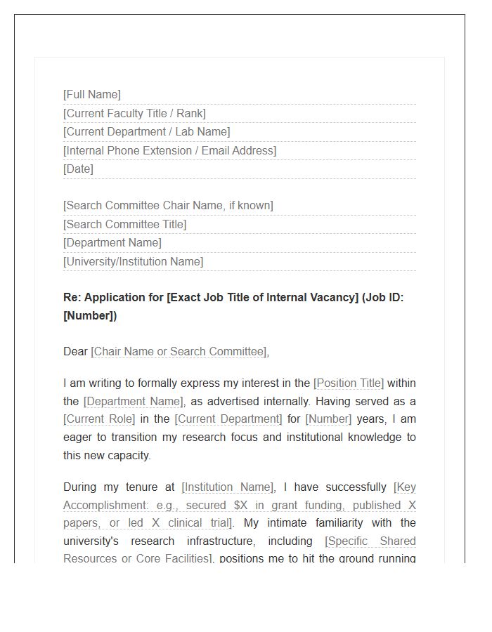 Research Faculty Internal Vacancy Cover Letter Template