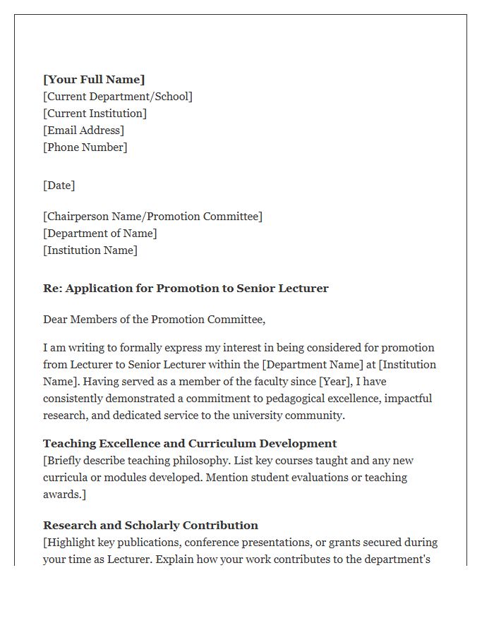 Senior Lecturer Internal Promotion Cover Letter Template