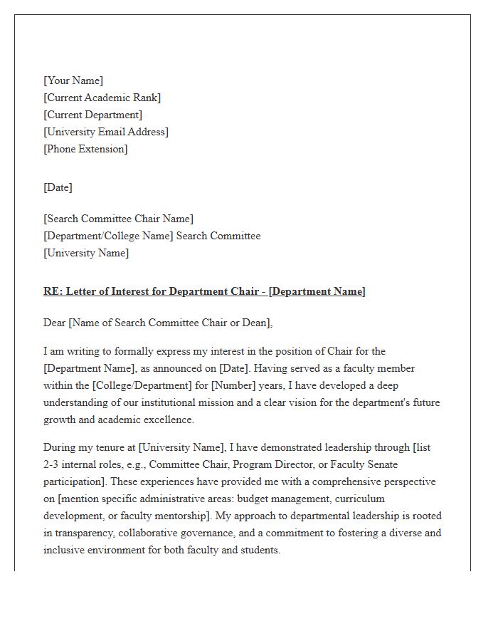 University Department Chair Internal Cover Letter Template