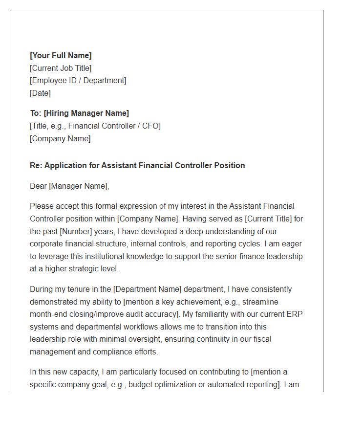 Assistant Financial Controller Internal Promotion Cover Letter Template
