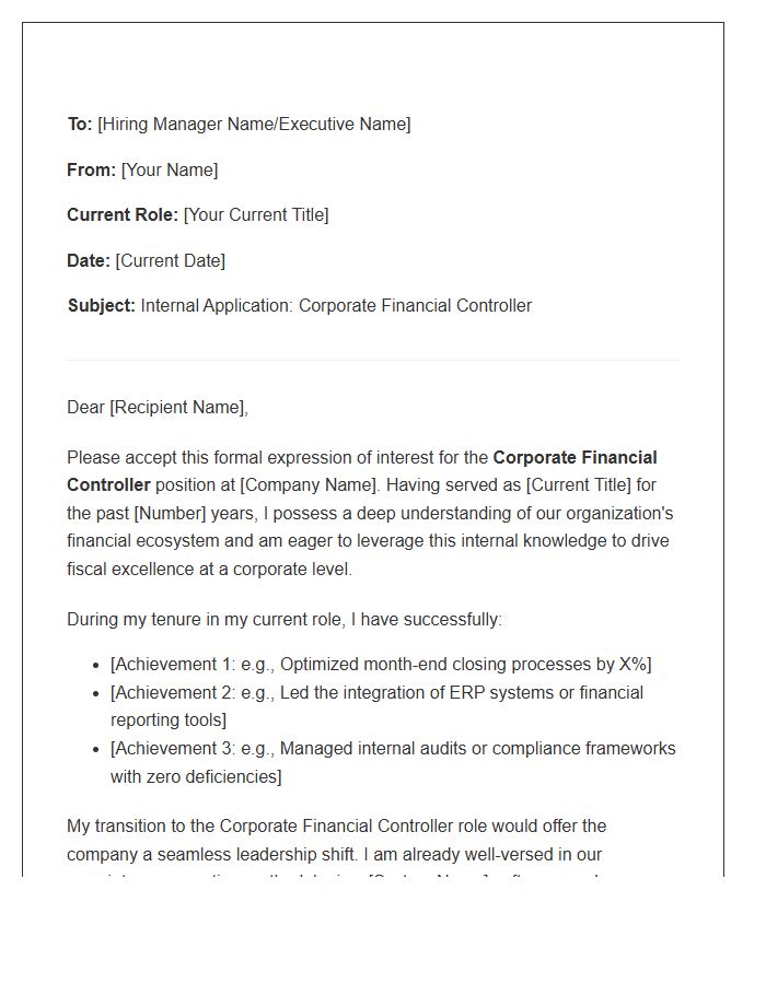 Corporate Financial Controller Internal Career Move Cover Letter Template