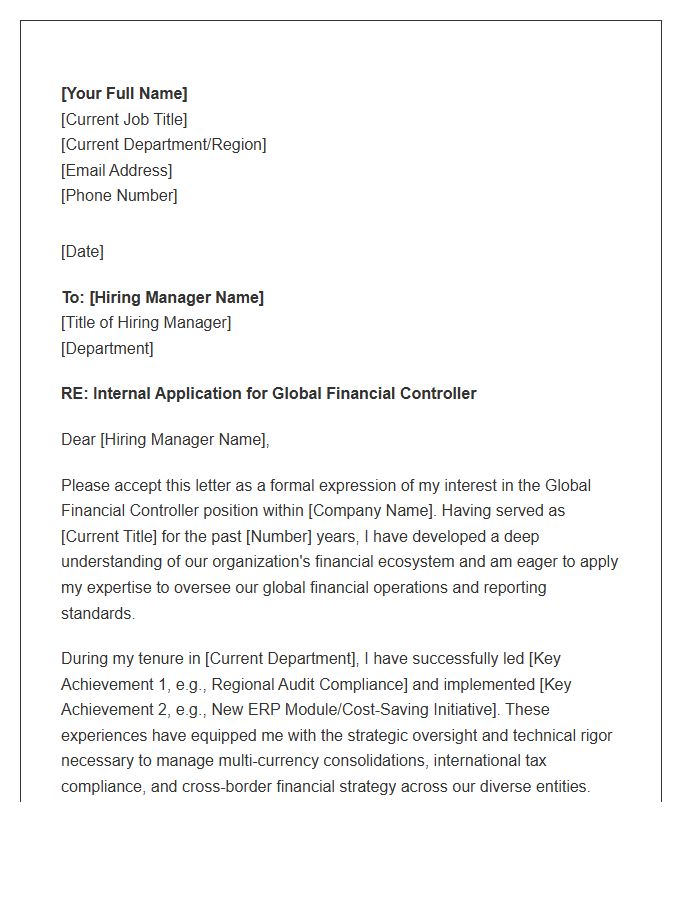 Global Financial Controller Internal Transfer Cover Letter Template