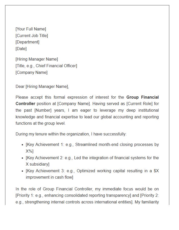 Group Financial Controller Internal Advancement Cover Letter Template