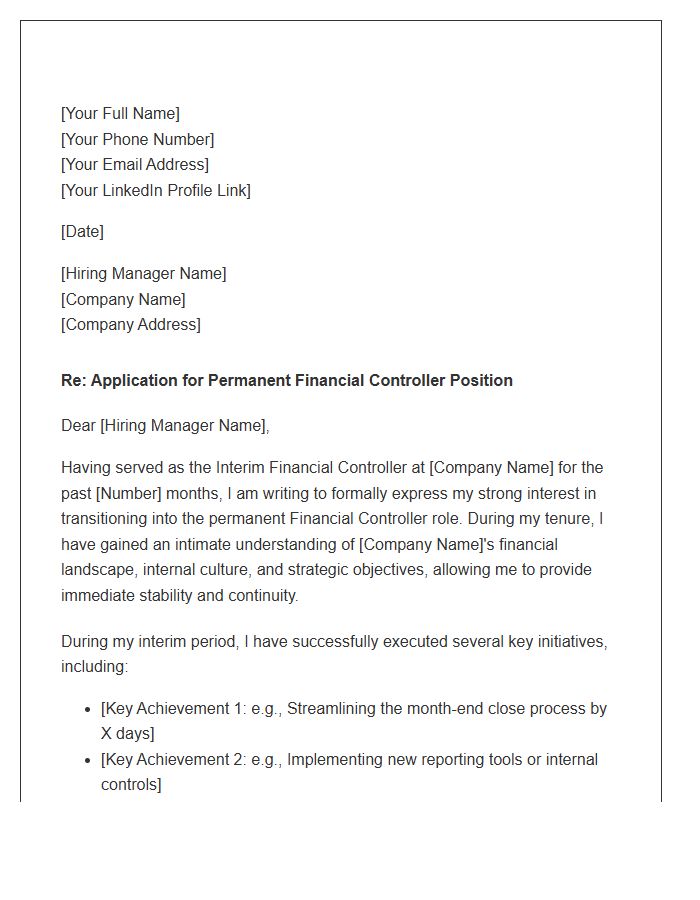 Interim Financial Controller Permanent Transition Cover Letter Template