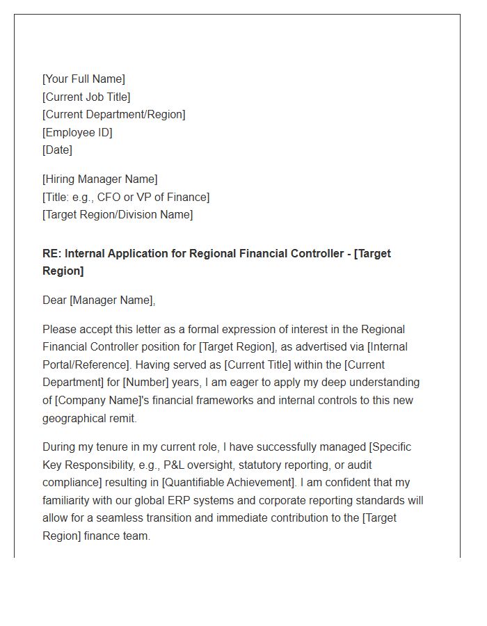 Regional Financial Controller Internal Transfer Cover Letter Template